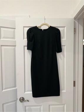 Calvin Klein Black Midi Puff-Sleeve Sheath Dress